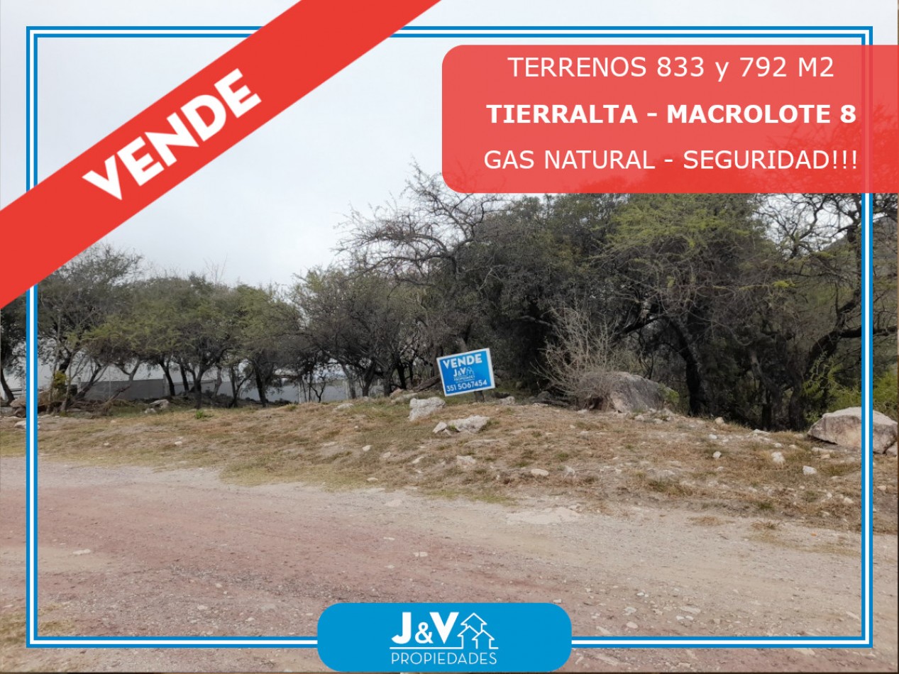 TERRENO EN VENTA 833 m2. COUNTRY TIERRALTA.MALAGUEÑO