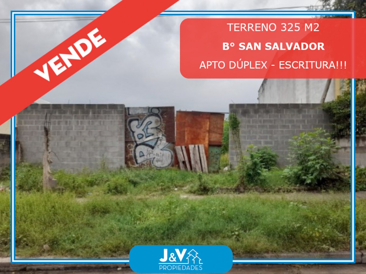 TERRENO EN VENTA 325 m2 B° SAN SALVADOR. CORDOBA. C/ESCRITURA 