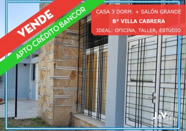 VENDO CASA IDEAL OFICINA, ESTUDIO O TALLER B° VILLA CABRERA. RECIBO MENOR. APTO BANCOR!!!