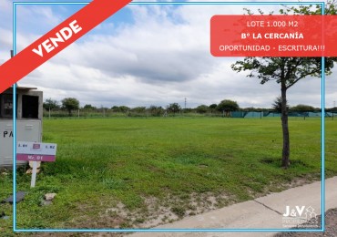 LOTE EN VENTA B° LA CERCANIA - MENDIOLAZA 1.000 m2. ESCRITURA!!!