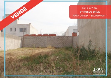 LOTE EN VENTA. NUEVO URCA. 277 M2. C/ ESCRITURA. APTO DUPLEX.