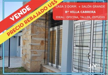VENDO CASA IDEAL OFICINA, ESTUDIO O TALLER B° VILLA CABRERA. RECIBO MENOR!!!